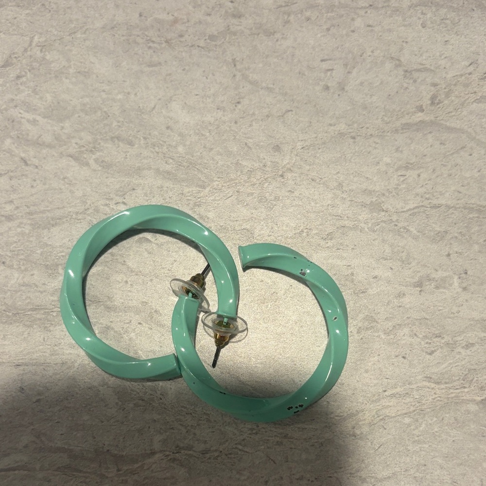 Never Worn Elegant Mint Twist Hoop Earrings